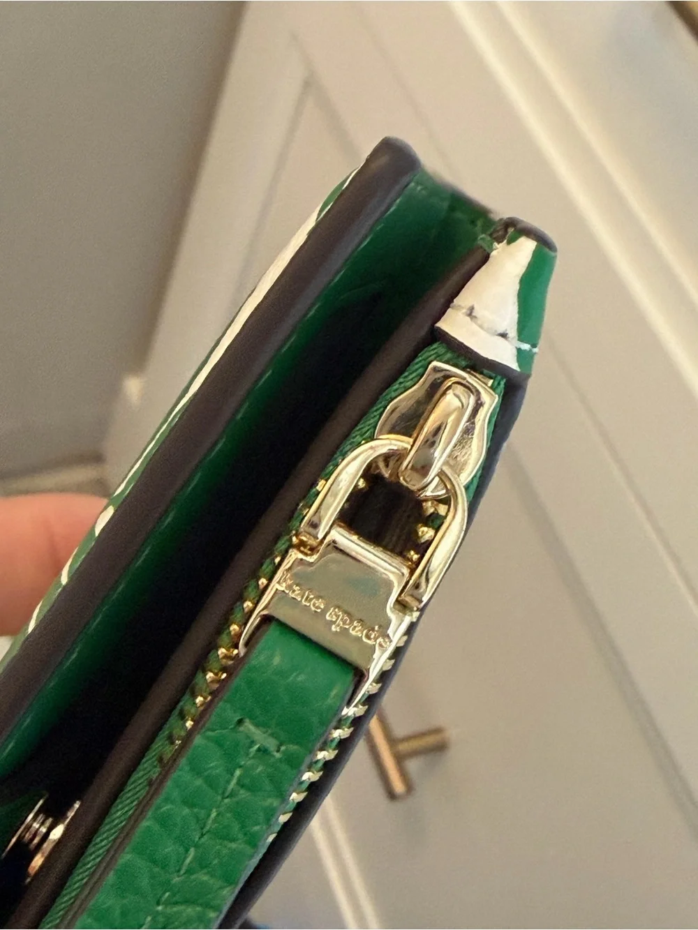 Michael Kors White Leather Bifold Wallet with Green Diagonal sport Stripes $178